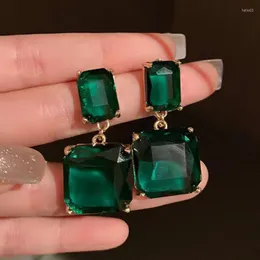 Dangle Earrings Vintage Square Green Crystal Zircon For Women Bridal Wedding Engagement Earring Valentines Day Gift Boho Jewelry
