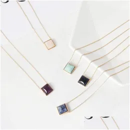 Pendant Necklaces Trendy Mti Colorf Square Natural Stone Necklace For Women Girls Gift Short Choker Neck Lanyards Wholesale Jewel Dr Dhpq6