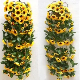 Dekoratif çiçekler 1pcs 260cm yapay sarı ayçiçeği çelenk çiçek asma düğün çiçek kemer dekor ipek