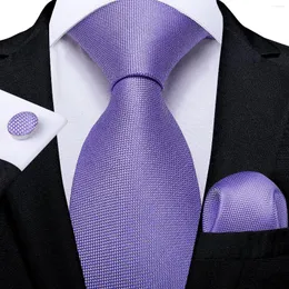 Bow Ties Purple Solid Tie för män 8 cm Business Wedding Slipsan Hanky ​​Cufflinks Fashion Daily Shirt Accessories Cravat Men's Gift Dibangu