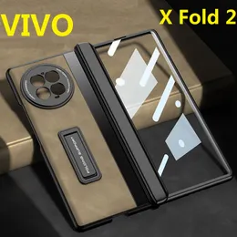 Matte Leather Cases For VIVO X Fold 2 Fold2 Case Bracket Magnetic Hinge Protective Film Glass Screen Cover