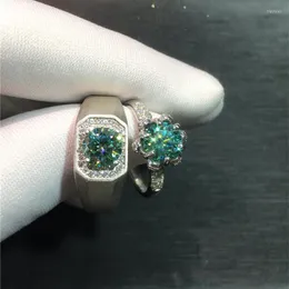 Ringos de cluster Silver 1 Excelente corte Emerald Diamond Men/Women Women Green Test Passado Moissanite Ring 925