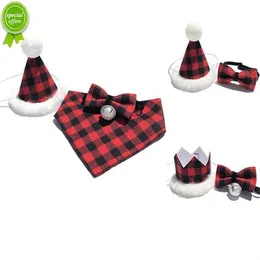 Yeni Pet Noel Partisi Malzemeleri Köpek Noel Şapkası Pet Plaid Tükürük Havlu Kedi Noel Üçgen Şapka Triangulardog Bow Tie