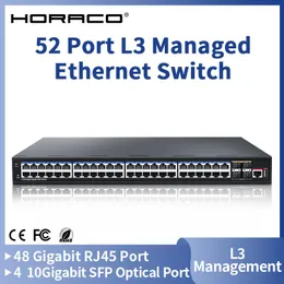 Switches Horaco 52 Porta L3 Gerenciado Ethernet Switch 10g Uplink SFP Switcher de rede 48 Port Gigabit Hub Splitter Internet