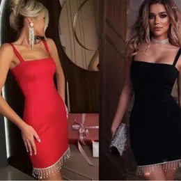 Casual Dresses HIgh Quality Black Red Color Women Sleeveless Sexy Bodycon Diamond Chain Mini Dress Bandage Fashion Nightclub Party Dres