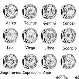 Stopinowe konstelacje Aries Taurus Gemini Cancer Leo virgo Bead Fit Pandora Charms Bransoletka Drop dostawa biżuteria DHYN9