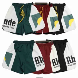 Men's Shorts Los Angeles Street Fashion Brand Summer Rhude Sunset Letter Print Color-blocking Sports Short Mens Straight Trousers