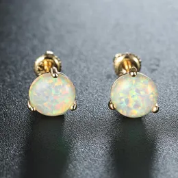 Bolzenohrringe 8mm niedliches Feuer Opal für Frauen 18K Gold plattierte Mode einfache 3 Schraube Studenten Mädchen Schmuck Schmuck