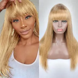 #27 Straight Human Hair Lace Wigs With Bang 150 Density Glueless For Woman