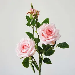 Decorative Flowers Artificial 3Heads Paris Roses Plants Silk For Wedding Home Party Decoration