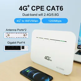 Roteadores benton desbloqueio CPE CAT 6 WIFI WIFI Repeter Router AC1200 5G Modem 4g+ 1200 mmbps Gigabit LAN Gain Antenas Port Cartão SIM