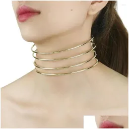 Chokers Choker Punk Mtilayer Metal For Women Chunky Torques Bib Neck Collar Necklace Statement Bride Fashion Jewelry Drop Delivery N Dhgt9