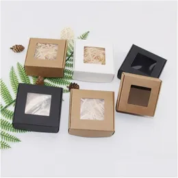 Pudełka do pakowania małe pudełko papierowe kraft ręcznie robione mydło z oknem brązowy biały czarny prezent rzemieślniczy biżuteria mtisize Drop dostawa biuro Scho Dhpaz
