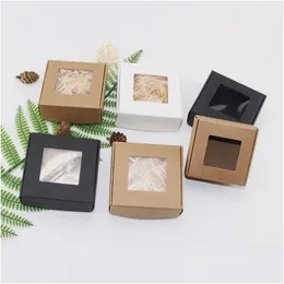 Förpackningsboxar Små Kraft Paper Box Handgjorda tvålar med Window Brown White Black Craft Gift Jewelry Mtisize Drop Delivery Office Scho Dhpaz