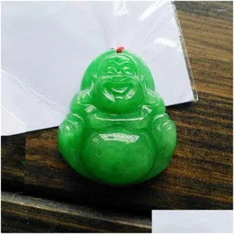 Kedjor naturlig grön smaragd handgjorda maitreya buddha hänge kvinnor buddhism beskyddare gud jade halsband födelsedagspresent droppe je dhtx6