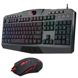 Combos Redragon Gaming Keyboard Gaming Mouse Combo S101 RGB LED -bakgrundsbelyst tangentbord och musuppsättning av spelmus och tangentbord tyst