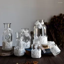Вазы европейские кружевные стеклянные ваза Прозрачная гостиная на рабочем столе для цветочного расположения гидрополовая маленькая свежая и простая домашняя мебель