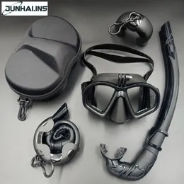 Tauchmasken Wet Mount Low Volume Tauchmaske Freitauchmaske aus gehärtetem Glas J-Typ Tauchmaske Schnorchelset mit Kamerahalterung Schwarz 230526