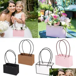 Decoración de fiesta Papel Kraft Floristería Bolsa Negro Blanco Rosa Caja de flores Bolsas de regalo a prueba de agua Boda Día de San Valentín Entrega a domicilio Dhcrl