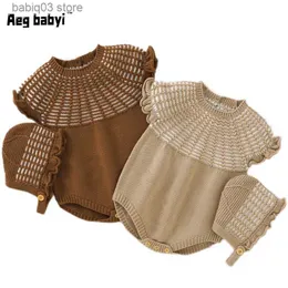Rompers Baby Clothes Newborn Boys Girls Bodysuits Cute Ruffles Sleeveless Knitted Jumpsuits+ Hats 2pcs Sets Autumn Infant Kids Clothing T230529
