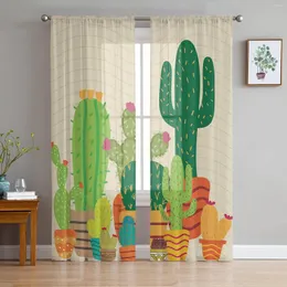 Curtain Cactus Plant Succulent Tropical Sheer Curtains For Living Room Kitchen Tulle Windows Voile Yarn Bedroom