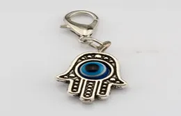 100PCS Antique Silve Hamsa Hand EVIL EYE Kabbalah Good Luck Charms With lobster clasp Fit Charm Bracelet DIY Jewelry 13x3251950829