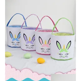 Other Festive Party Supplies 2022 Easter Rabbit Bucket Bunny Bow Print Basket Festival Eggs Storage Bag Polka Dot Decoration Gift Dhqoe