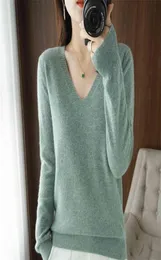 Autumn Winter Cashmere Sweater Women Keep Warm Vneck Pullovers Knitting Fashion Korean Long Sleeve Loose Tops 2109075882256