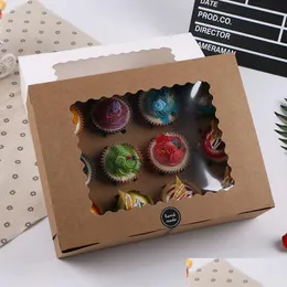 Verpackungsboxen 10 teile/satz Muffin Kuchen Paket Box mit Fenster Weiß/Kraft Geburtstag Festival Party Verpackung Fall Drop Lieferung Büro dhapl