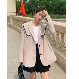 女性のスーツブレザーレディースジャケット女性韓国スタイルセーラカラースタイリッシュトップオフィスウェアシングル胸のコートプレッピースクールガールアウター