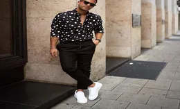 KLV 2019 men shirt streetwear shirt Men039s Fashion Loose Casual Longsleeved Polka Dot Printed Top Blouse D45497158