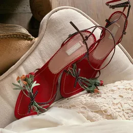 Sandaler teehoo 2023 mode sommar kvinnor söta blommor dekoration höga klackar elegant ankel remmen