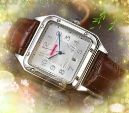 Square Digital Number Dial Watches Stopwatch 40mm Japan Quartz chronograph movement Men Leather Belt Hip Hop Steel case Wristwatch Clock Bracelet montre de luxe