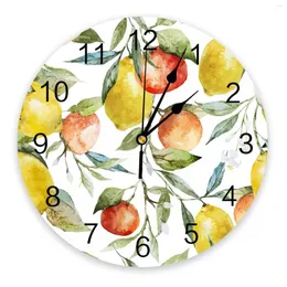 Zegary ścienne liście grejpfruta malowanie akwareli zegara dekoracja domu sypialnia cicha cyfrowe dla pokoi dla dzieci
