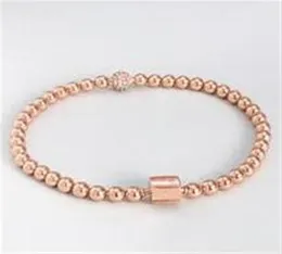 2019 New 100 925 Sterling Silver Rose Gold Beads Pave Chain Bracelets With Cubic Zirconia for Women Bracelet Authentic Silver Jew7823747