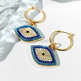 Stud Flatfoosie Luxury Crystal Blue Evil Eye Hoop Earrings For Women Trendy Turkish Evil Eye Circle Huggie Earrings Statement Jewelry J230529