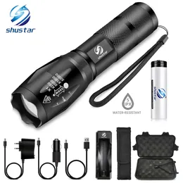 Flashlights Torches Shustar Led flashlight Ultra Bright torch L2V6 Camping light 5 switch Mode waterproof Zoomable Bicycle Light use 18650 battery 230529