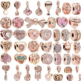 Charms 925 Sterling Sier europeo in oro rosa acchiappasogni fiore albero mongolfiera pendente con perline per bracciale Pandora originale Dh9To