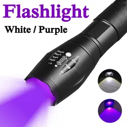 Flashlights Torches 2In1 Ultraviolet White Lamp Double Retractable Flashlight LED Zoom Light UV Pet Urine Stain Detector Outdoor Hunting Tool 230529