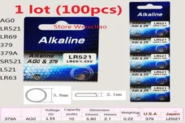 100pcs 1 lot AG0 LR521 LR69 379 379A SR521 L521 LR63 155V Alkaline Button Cell Battery coin batteries Card 19955703371010