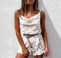 White Lace Tulle Rompers Overalls for Women Summer Beach Sleeveless Strap Ruffle Drapped Neck Playsuits Short Jumpsuit 2104151667039