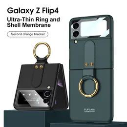 Luxury Ring Holder Hybrid Vogue Phone Case för Samsung Galaxy Folding Z Flip3 Flip4 5G Dålig Ultra Thin Full Protective Membrane Bracket Fold Shell Suffsäker