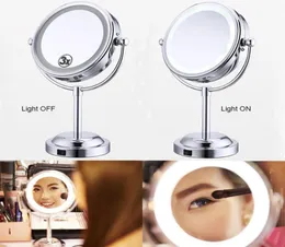 6 tum 3x förstoringsmakeup LED -upplyst spegel dubbla 2 sidiga runda 360 graders roterande kosmetiska spegelstativ förstoringsspegel7009980