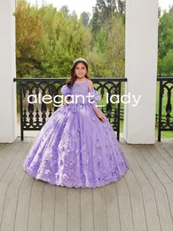 Puffy Princess Flower Girl Dresses Mini Quinceanera Dress Lilac Lavender Applique Lace-Up Birthday Pageant Gown