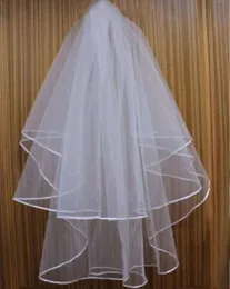 Cheap Exquisit Short Bridal Veil Netting Two Layers With Comb With Ribbons Stain edge Wedding Veil Wedding Accessories White Ivory1321037