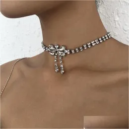 Chokers Choker Glass Rhinestone Butterfly Halsband för kvinnor CLAVICLE CHAIN ​​KORTA NACKLACES 2023 Fashion Jewelry Simple Drop Deliver DHPKE