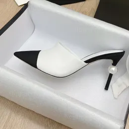 Designer Heels pearl heels shoes woman designer mule heeled mules pumps cap toe leather high heel slingback pump beige black white wedding party evening dress shoe