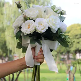 装飾的な花到着結婚式の花束多肉植物緑の人工ブライダルブーケ女性デマリアージ