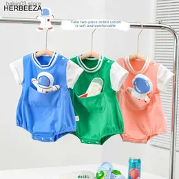 Astronot Baskılı Bebek Bodysuit Toddler Kostüm Karikatür Place Groms Sumpsuit Yaz Bebek Erkek Giysileri + Bebek T230529