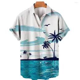 Men's Casual Shirts 2023 Summer Men's Beach Sunset Series 3D Digital Printed Polo Collar Short Sleeve Shirt Trend Fashion